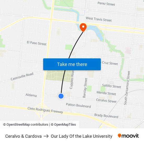 Ceralvo & Cardova to Our Lady Of the Lake University map