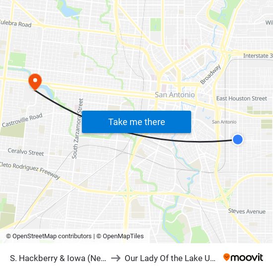 S. Hackberry & Iowa (Near Side) to Our Lady Of the Lake University map