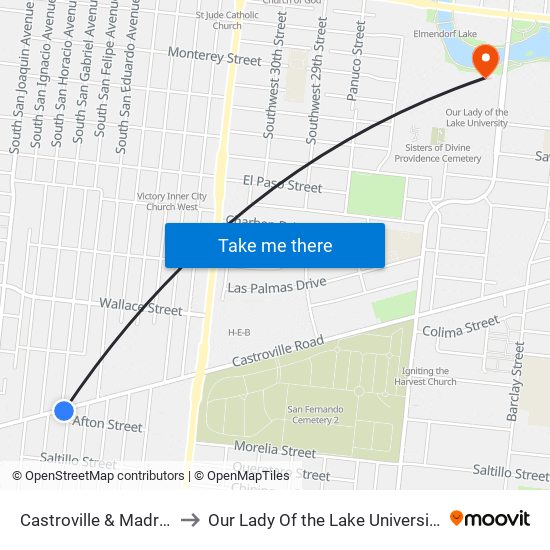 Castroville & Madrid to Our Lady Of the Lake University map