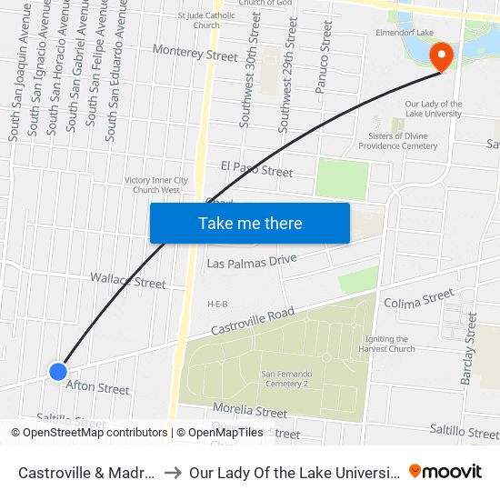 Castroville & Madrid to Our Lady Of the Lake University map