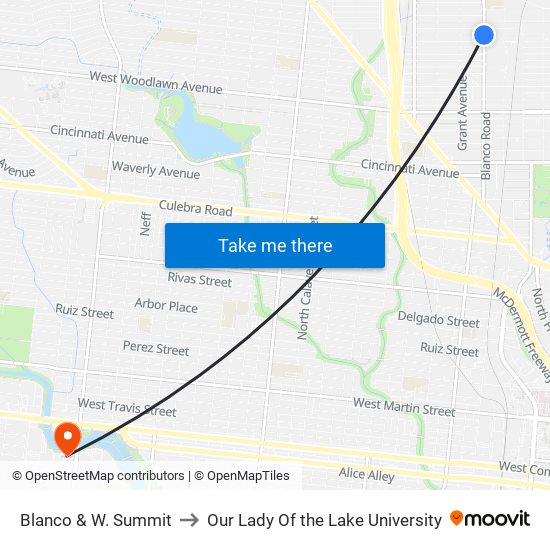 Blanco & W. Summit to Our Lady Of the Lake University map