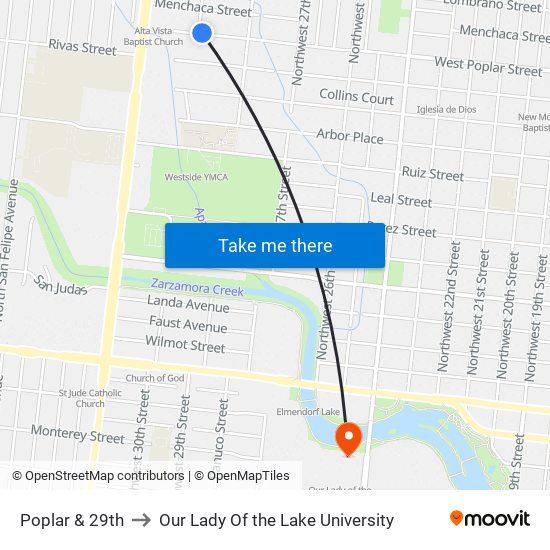 Poplar & 29th to Our Lady Of the Lake University map