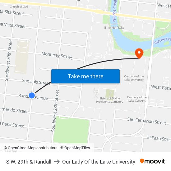 S.W. 29th & Randall to Our Lady Of the Lake University map