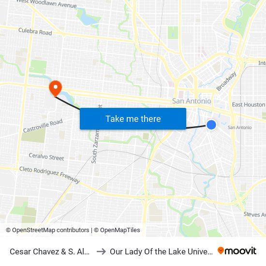 Cesar Chavez & S. Alamo to Our Lady Of the Lake University map