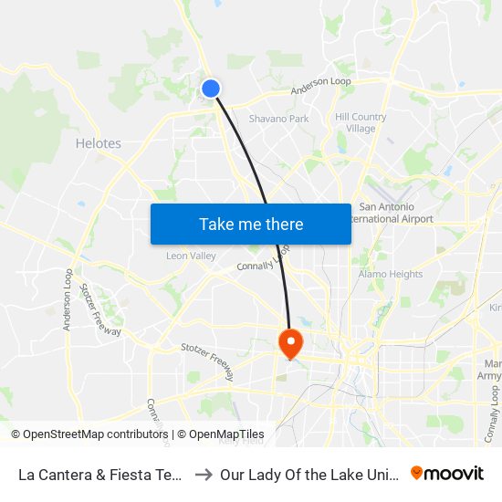 La Cantera & Fiesta Texas Dr. to Our Lady Of the Lake University map