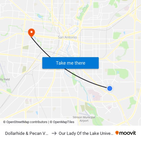 Dollarhide & Pecan Valley to Our Lady Of the Lake University map