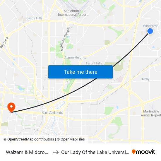 Walzem & Midcrown to Our Lady Of the Lake University map