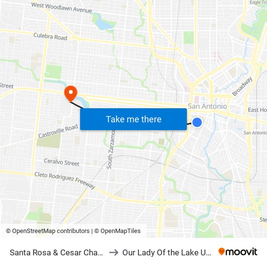 Santa Rosa & Cesar Chavez Blvd to Our Lady Of the Lake University map