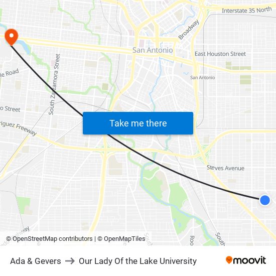 Ada & Gevers to Our Lady Of the Lake University map