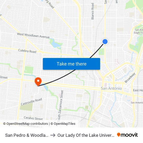 San Pedro & Woodlawn to Our Lady Of the Lake University map
