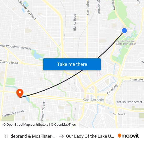 Hildebrand & Mcallister Freeway to Our Lady Of the Lake University map