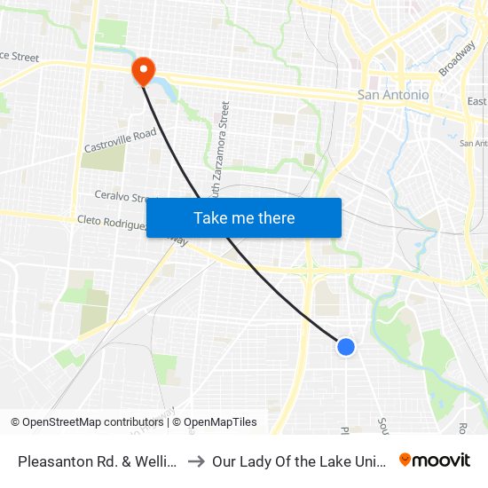 Pleasanton Rd. & Wellington to Our Lady Of the Lake University map