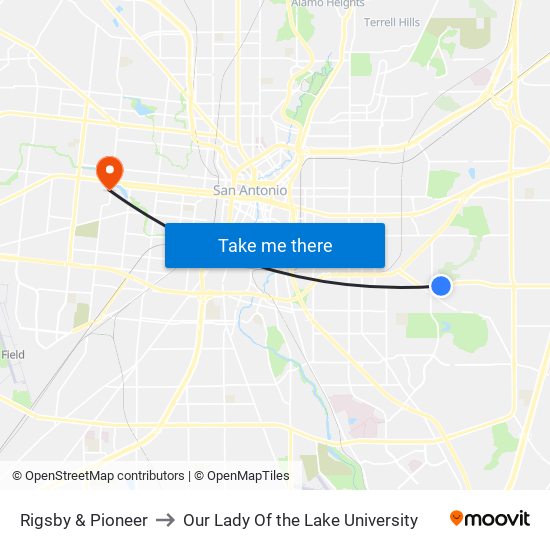 Rigsby & Pioneer to Our Lady Of the Lake University map