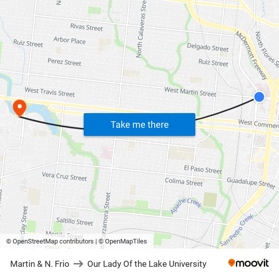 Martin & N. Frio to Our Lady Of the Lake University map