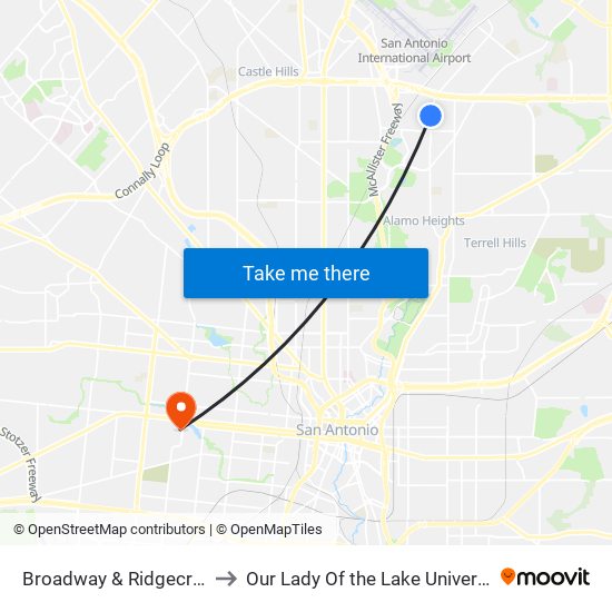 Broadway & Ridgecrest to Our Lady Of the Lake University map