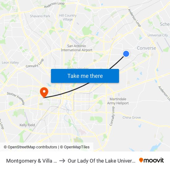 Montgomery & Villa Dr. to Our Lady Of the Lake University map