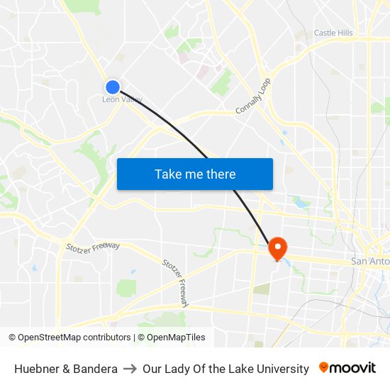 Huebner & Bandera to Our Lady Of the Lake University map