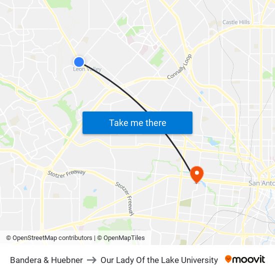 Bandera & Huebner to Our Lady Of the Lake University map