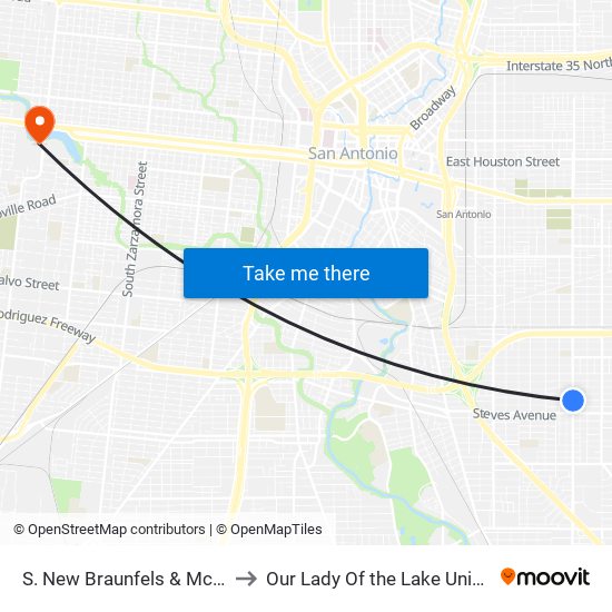 S. New Braunfels & Mckinley to Our Lady Of the Lake University map