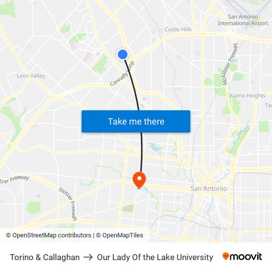 Torino & Callaghan to Our Lady Of the Lake University map