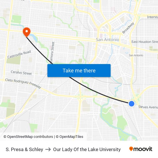 S. Presa & Schley to Our Lady Of the Lake University map