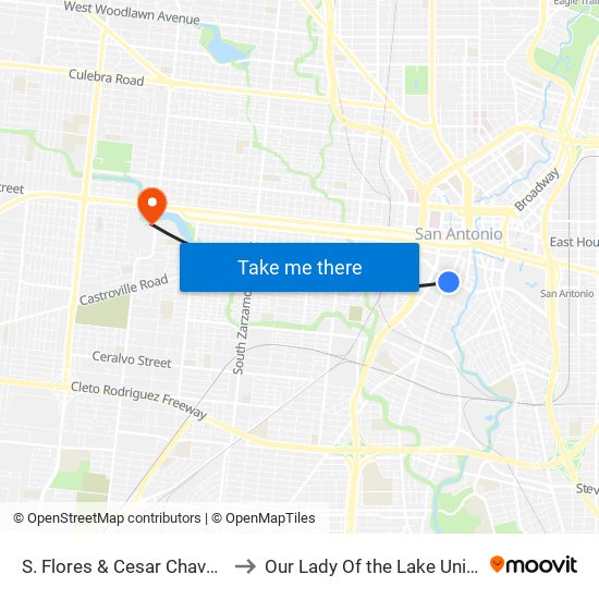 S. Flores & Cesar Chavez Blvd to Our Lady Of the Lake University map