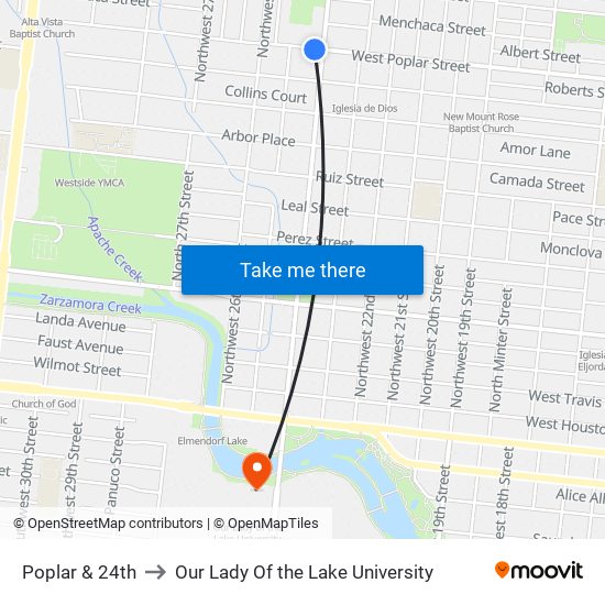 Poplar & 24th to Our Lady Of the Lake University map