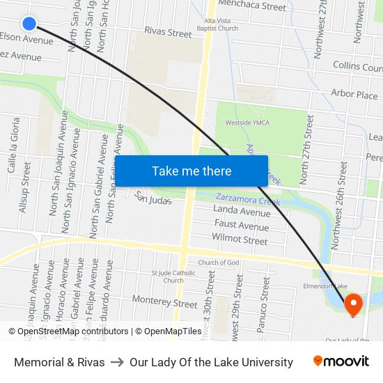 Memorial & Rivas to Our Lady Of the Lake University map