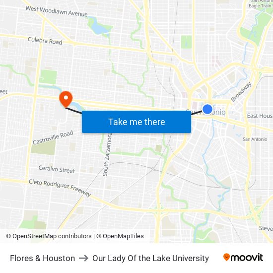 Flores & Houston to Our Lady Of the Lake University map