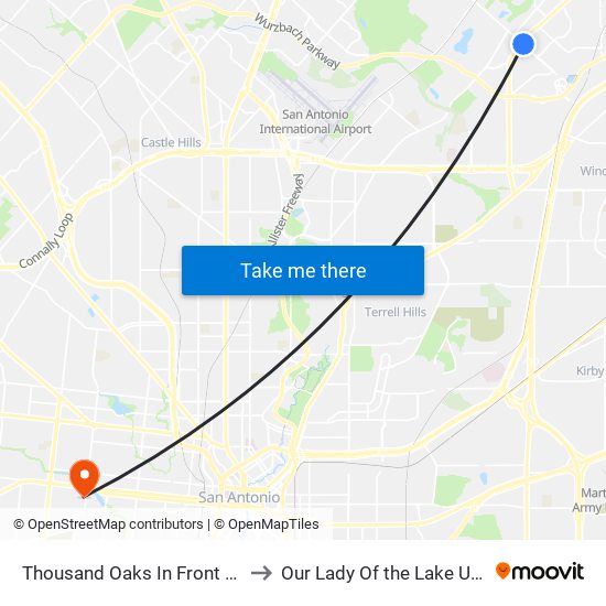 Thousand Oaks In Front Of H.E.B. to Our Lady Of the Lake University map