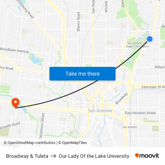 Broadway & Tuleta to Our Lady Of the Lake University map