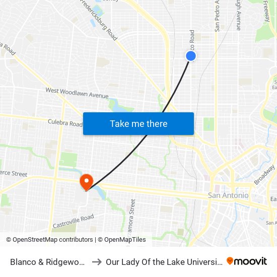 Blanco & Ridgewood to Our Lady Of the Lake University map