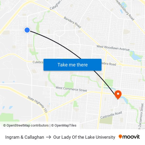 Ingram & Callaghan to Our Lady Of the Lake University map