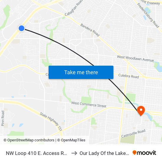 NW Loop 410 E. Access Rd. & Wigwam to Our Lady Of the Lake University map