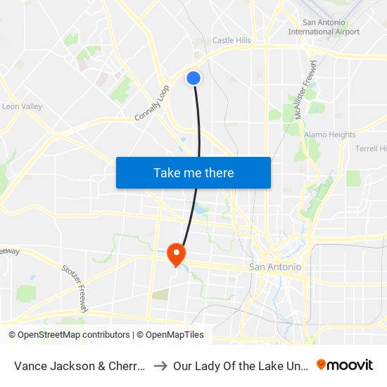 Vance Jackson & Cherry Ridge to Our Lady Of the Lake University map