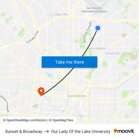 Sunset & Broadway to Our Lady Of the Lake University map