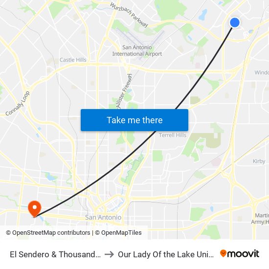 El Sendero & Thousand Oaks to Our Lady Of the Lake University map