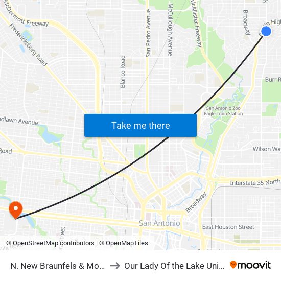 N. New Braunfels & Montclair to Our Lady Of the Lake University map