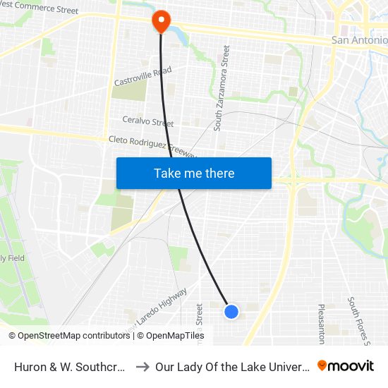 Huron & W. Southcross to Our Lady Of the Lake University map
