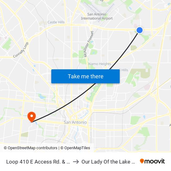 Loop 410 E Access Rd. & Silver Star to Our Lady Of the Lake University map