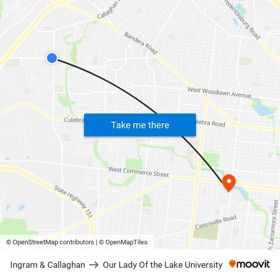 Ingram & Callaghan to Our Lady Of the Lake University map