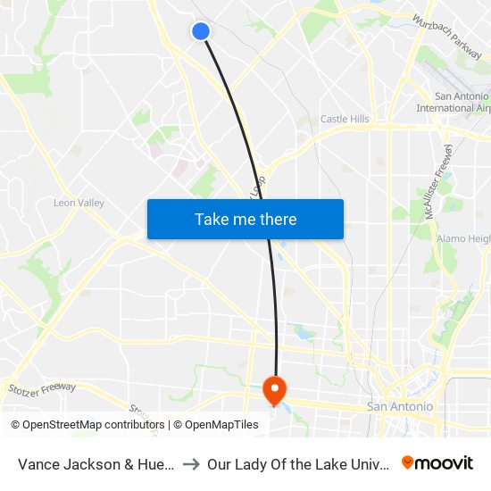 Vance Jackson & Huebner to Our Lady Of the Lake University map