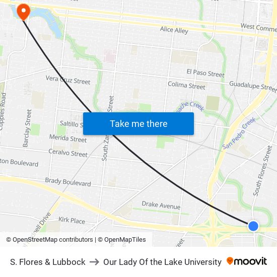 S. Flores & Lubbock to Our Lady Of the Lake University map