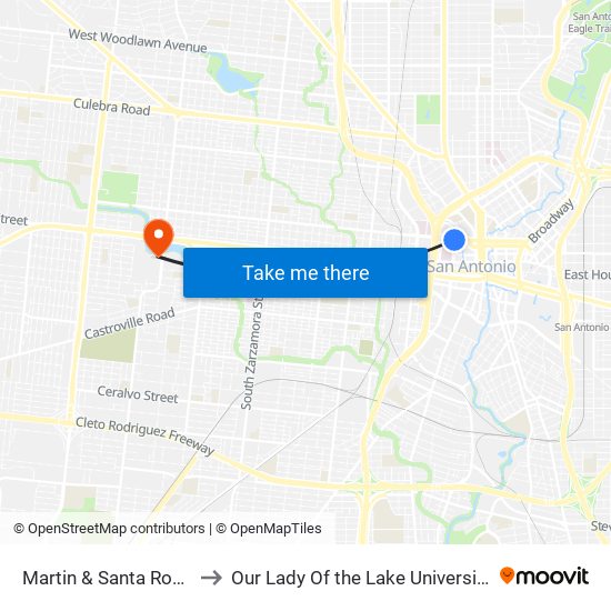 Martin & Santa Rosa to Our Lady Of the Lake University map