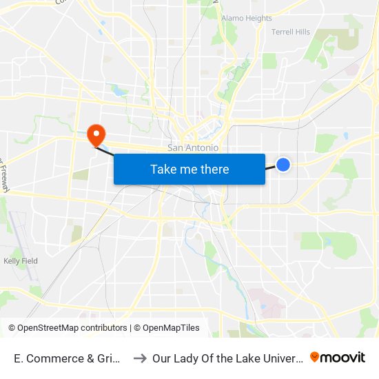 E. Commerce & Grimes to Our Lady Of the Lake University map