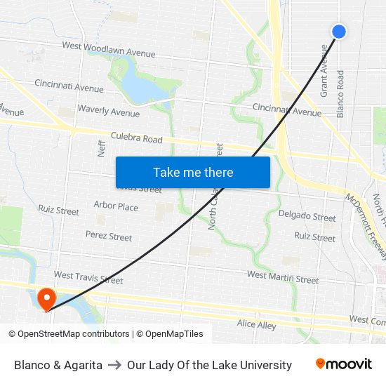 Blanco & Agarita to Our Lady Of the Lake University map