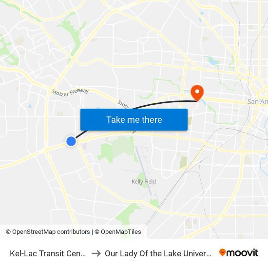 Kel-Lac Transit Center to Our Lady Of the Lake University map