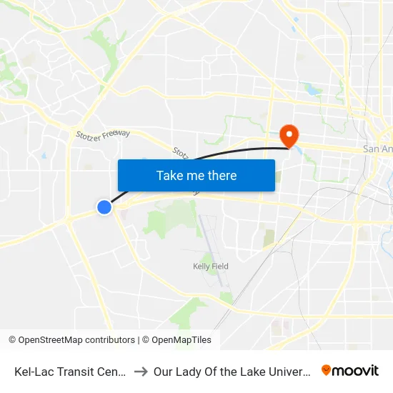 Kel-Lac Transit Center to Our Lady Of the Lake University map