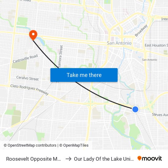 Roosevelt Opposite Mckinley to Our Lady Of the Lake University map