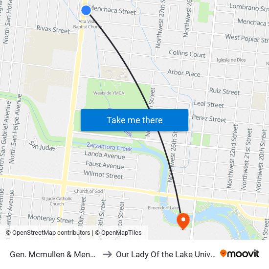 Gen. Mcmullen & Menchaca to Our Lady Of the Lake University map